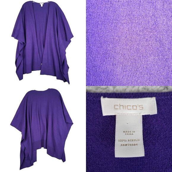 Chicos Sweater Women's Size One Size Cardigan Open Front Purple 3/4 Sleeve - Picture 1 of 7